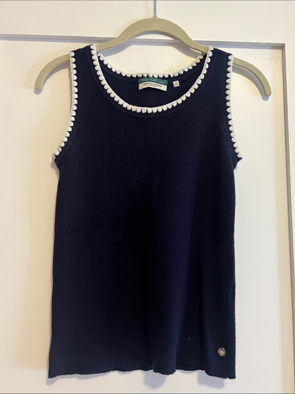 Scotch & Soda Navy Ribbed Tank with White Scallop Trim